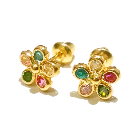 Aretes Flor brillante Gold - oro de 18k - Baby Gold Peru